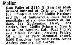 Chicago Daily Tribune, 1961-Apr-27, Sam Paller Death Notice